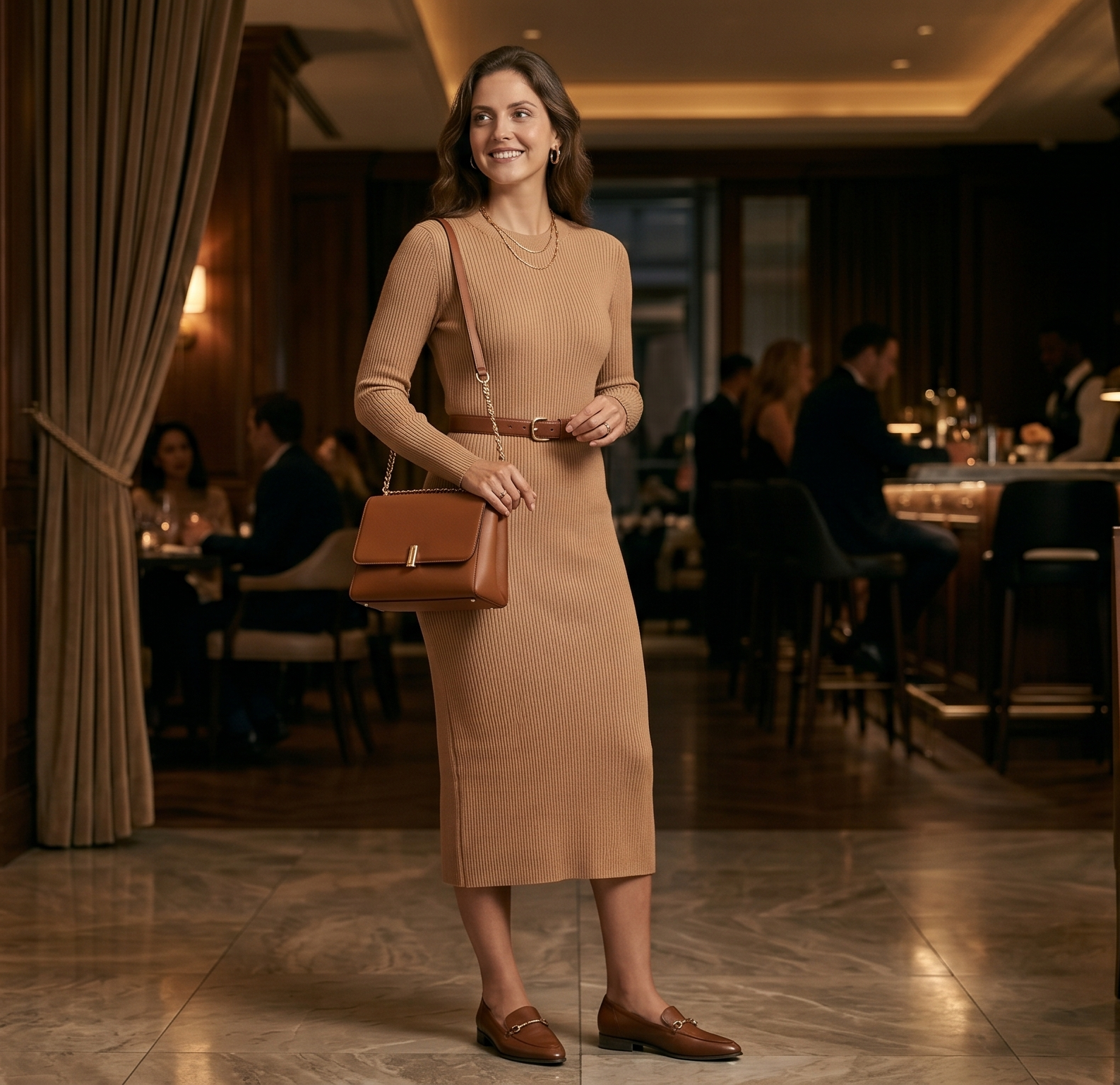 Sommerliches oder elegantes Outfit mit brauner Crossbody-Tasche